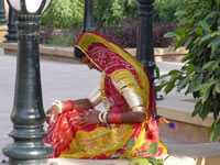 Young lady wearing traditional sari in Rajasthan